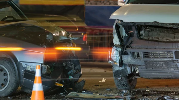 Two people were injured in a collision at the intersection of Newhall Ranch Road and Hillsborough Parkway.