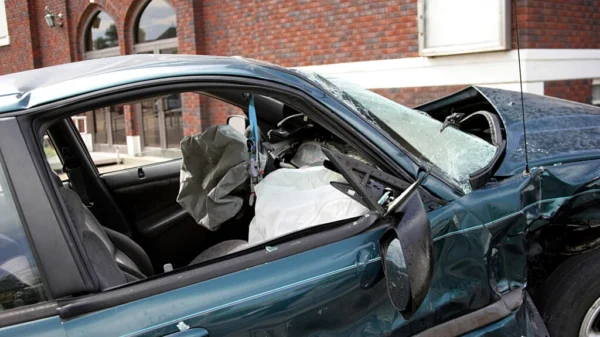 A vehicle crashed into a Valley Glen apartment building while attempting to back up into a parking space Thursday afternoon.