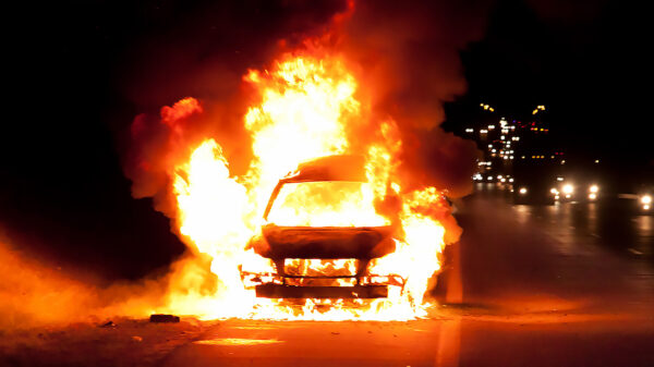 Two people were killed and one hospitalized in a fiery collision in Adelanto.